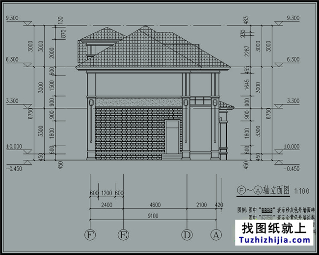 127平方米欧式实用型自建二层别墅设计CAD图纸14.74米*9.34米