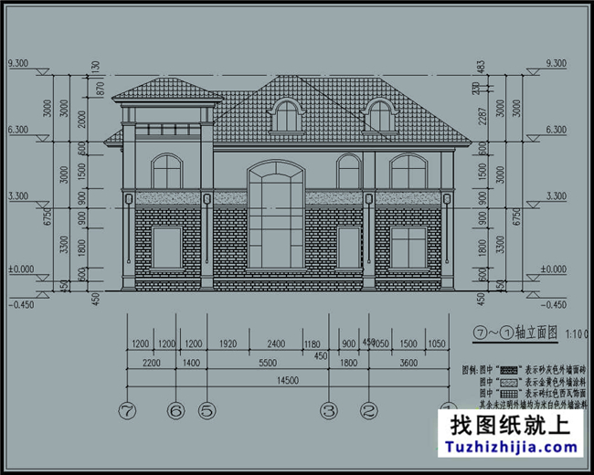 127平方米欧式实用型自建二层别墅设计CAD图纸14.74米*9.34米