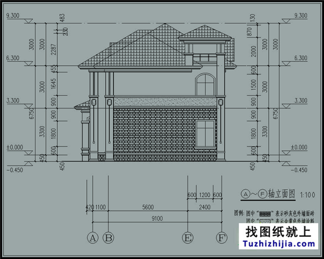 127平方米欧式实用型自建二层别墅设计CAD图纸14.74米*9.34米