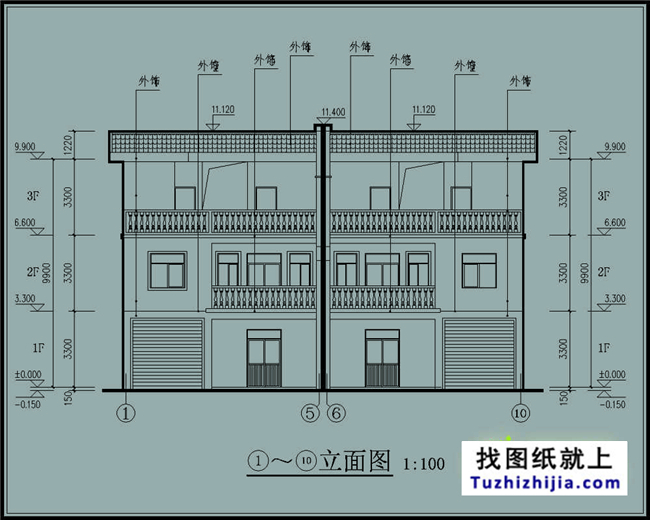 180平方米新农村双拼户型别墅房屋设计图纸带外观图,17X11米