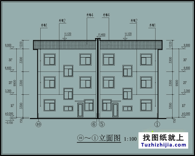180平方米新农村双拼户型别墅房屋设计图纸带外观图,17X11米