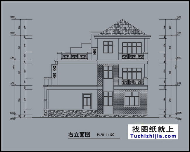 290平方米福建新农村三层双拼建筑设计图纸带外观图,23.8米x12.2米