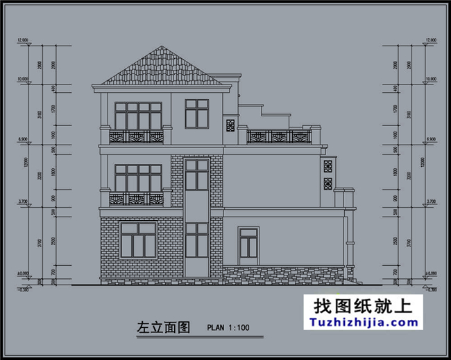 290平方米福建新农村三层双拼建筑设计图纸带外观图,23.8米x12.2米