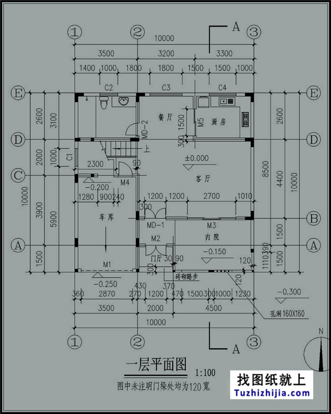 100平方米全套三层小别墅设计图纸及效果图,10X10米