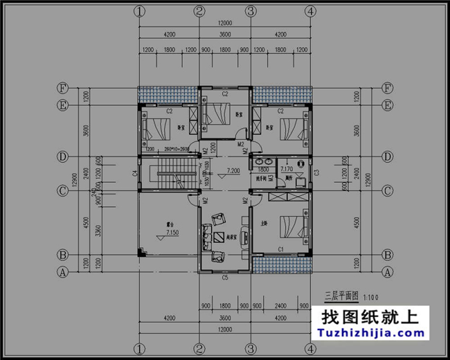 140平方米新農村三層樓房建築設計圖帶外觀圖12x13米