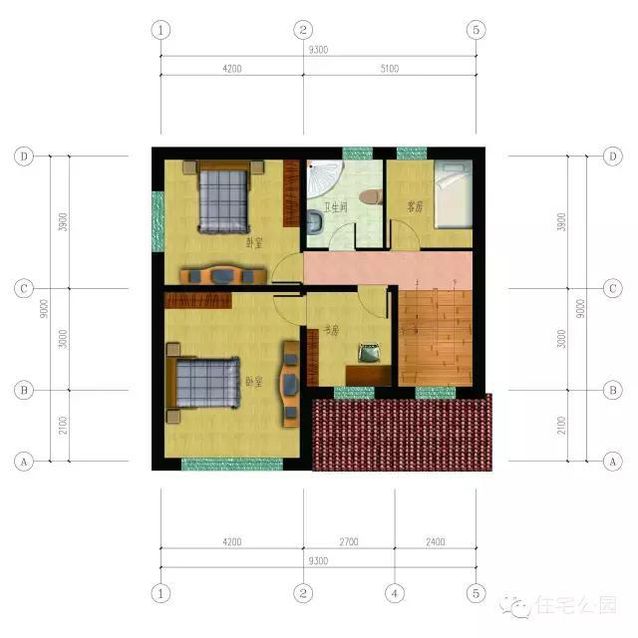 9X9米农村别墅设计, 户型方正实用、两侧无窗!