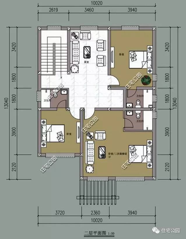 10X13米农村别墅，一层有2厅，空间有多大？