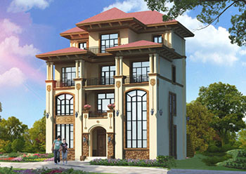 140平四层复式别墅房屋设计图，带外观效果图