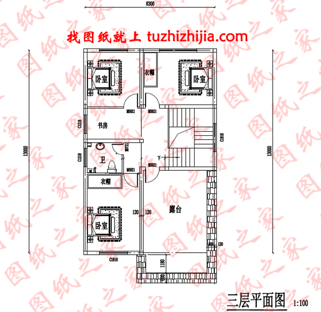 佔地100平米三層自建房屋自建別墅設計圖,佈局合理,功能齊全