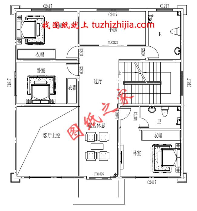 简欧式三层小别墅设计图，带地下室，客厅中空，占地150平米