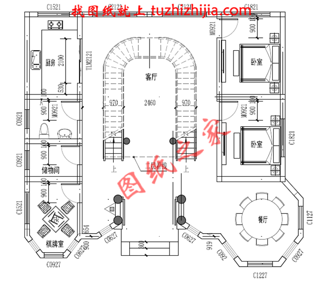 最新二层小别墅图纸，别墅设计图纸，占地160平米，客厅中空