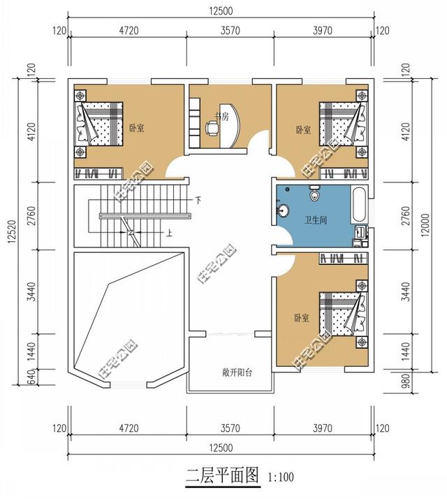 12X12米农村二层房屋设计图，外观气派，带露台