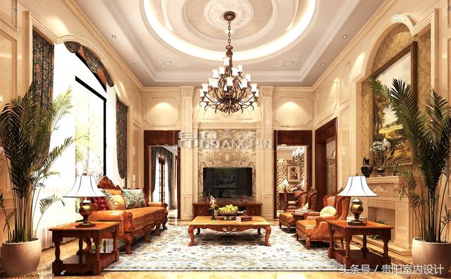 别墅豪宅的客厅用石材来装饰，别提有多大气了！