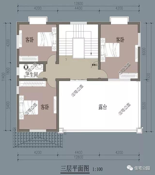 12X11米农村3层自建楼房设计图，经典户型