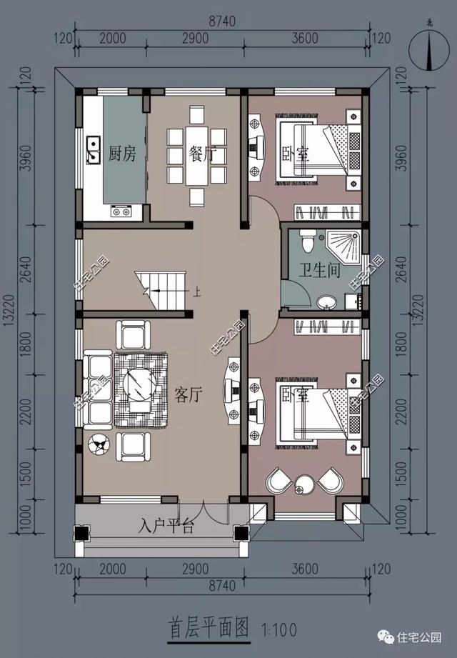 8米面宽自建农村2层别墅，5室3厅可供3代家庭生活，简单大气！
