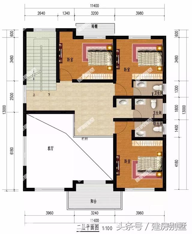 4款面宽为11米左右的三层别墅设计方案图，都是全新设计
