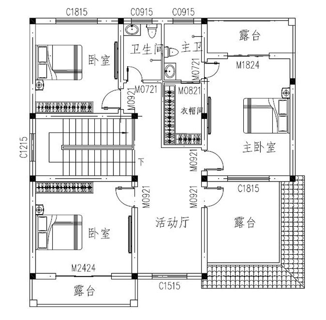 农村自建三间三层楼房设计图，带露台，经典实用