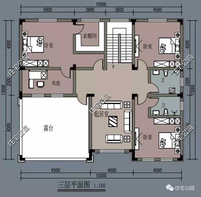 15X13米3层欧式挑空客厅别墅设计方案，颜值高