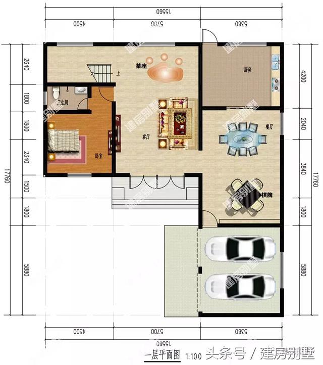 带双车库的两层别墅设计方案图，符合一家两辆车的需求