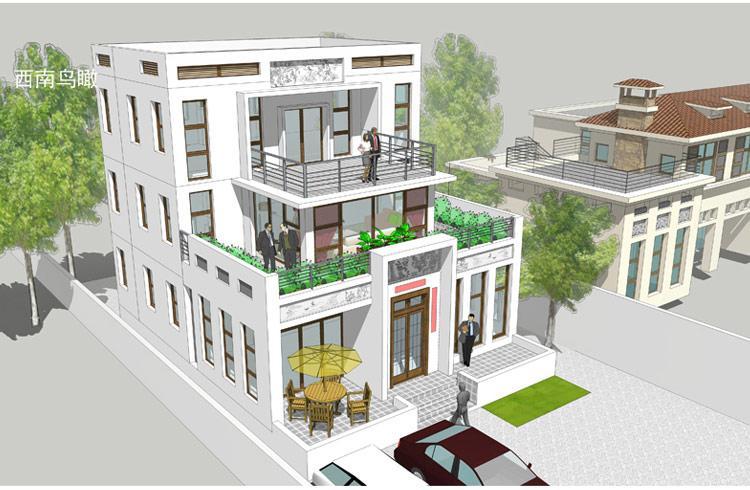 [房先生]三层对称自建房别墅图纸 现代中式带阳光房大露台
