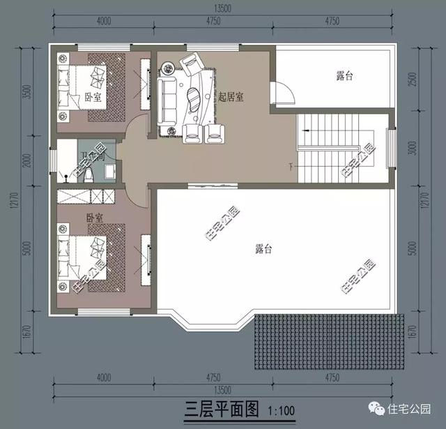 13X12米三层楼房别墅方案图，新中式风格