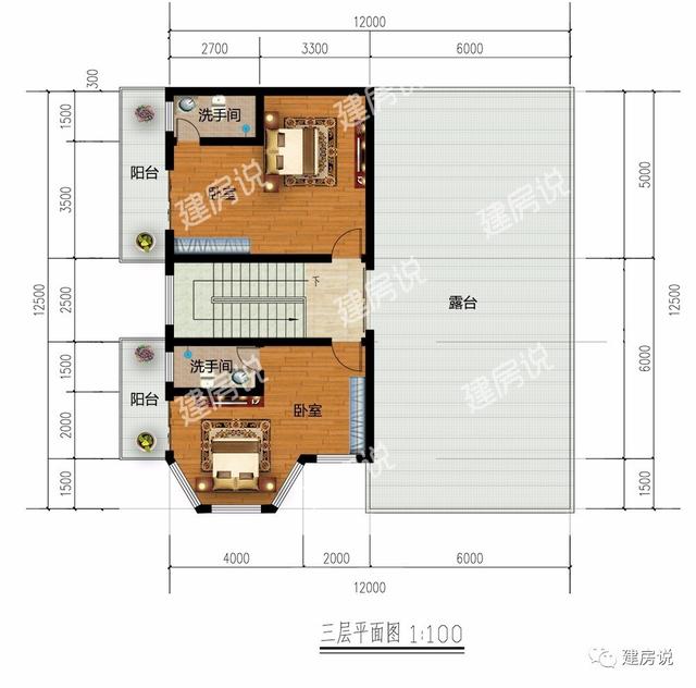 12×12.5米三层欧式农村别墅，带飘窗和大露台