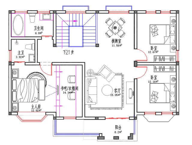 13×8米2厅5室带套间托斯卡纳风格二层别墅方案图