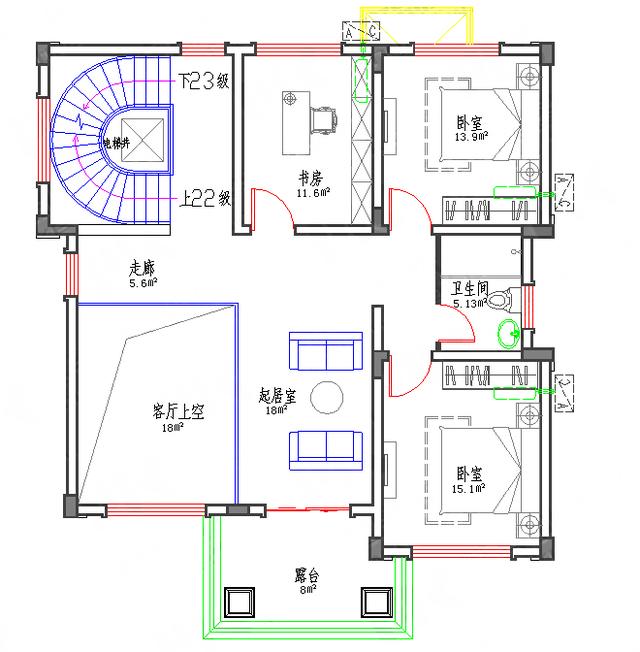 方正户型：11×11米40万3厅4室带会客厅三层复式别墅全套施工图