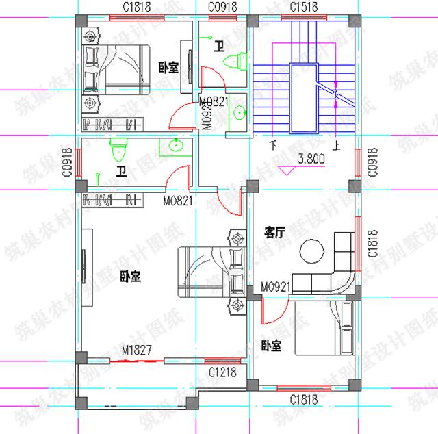 9×12米2厅6室三层简约易施工农村自建房全套设计施工图