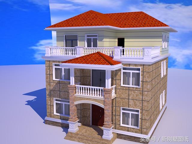 10x13最新农村三层小别墅，斜坡顶，客厅带大阳台！
