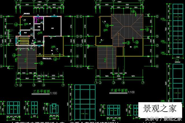 三层别墅设计施工图纸（含外观效果图）带车库露台