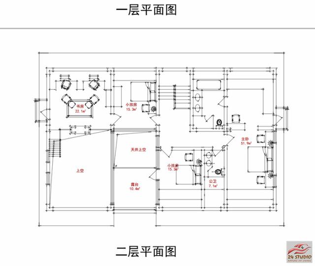 内有天井上有天窗的二层别墅——24建筑设计案例