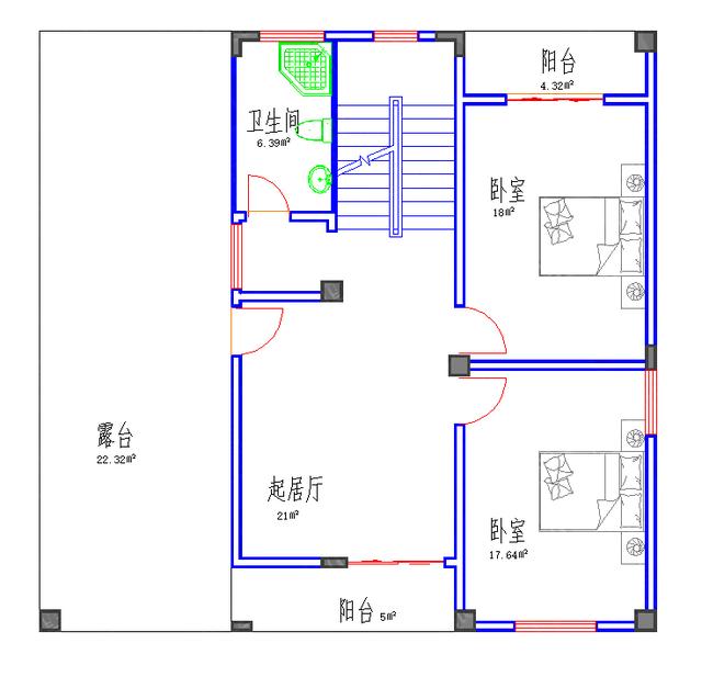 三层平屋顶简单易建35万3厅6室4卫12×12带车库卧室套间自建房