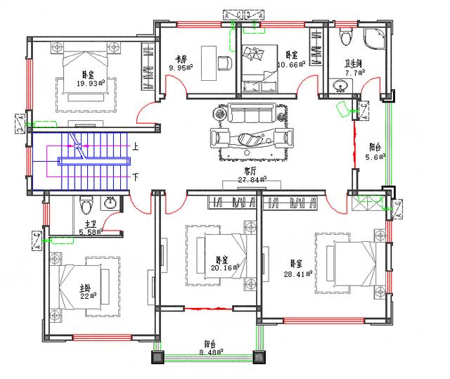三层全套Cad别墅施工图45万3厅11室5卫15×13带多功能房棋牌室