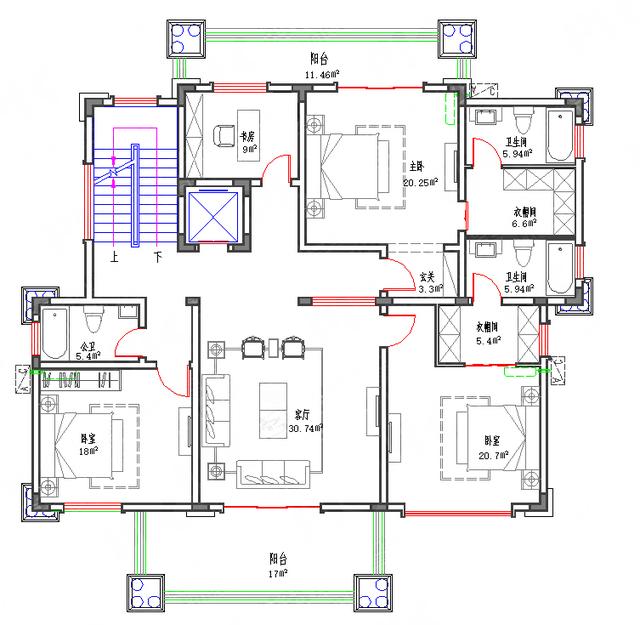 三层170㎡2厅7卧带落地窗豪华套间， 全套水电结构施工图