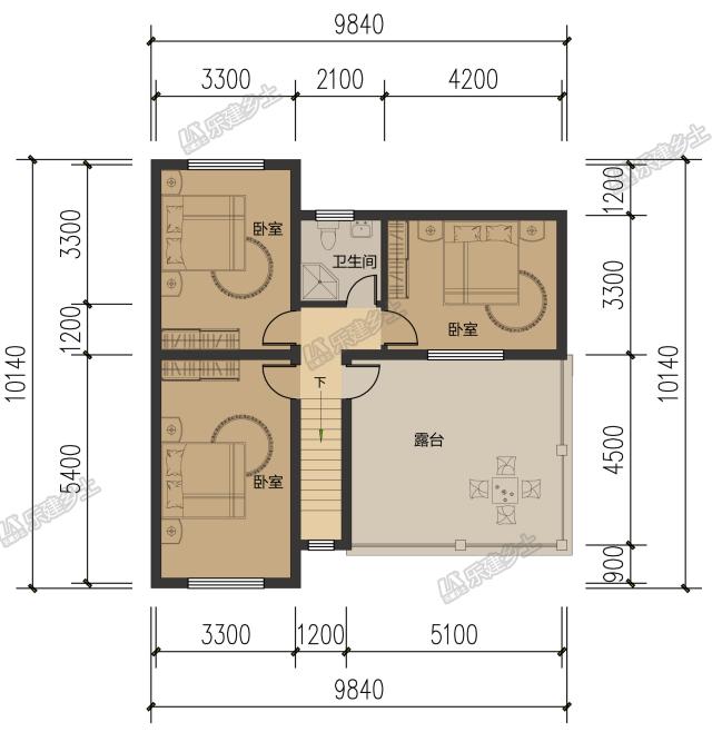 10米开间，客厅侧布置一跑楼梯平面设计，五套方案供您选择