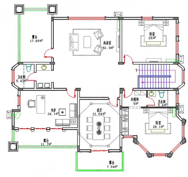 二层豪华欧式城堡别墅图，造价40万2厅4室17×15带凉亭茶厅棋牌室套间，打造超完美视觉感受