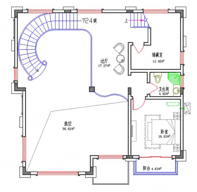 13×13复式四层自建房图纸45万3厅5室带阳光厅休闲厅套房