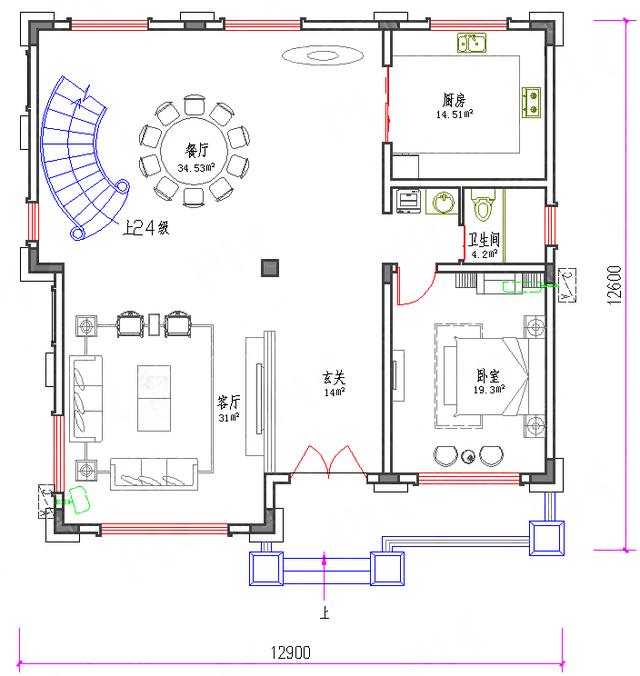 13×13复式四层自建房图纸45万3厅5室带阳光厅休闲厅套房