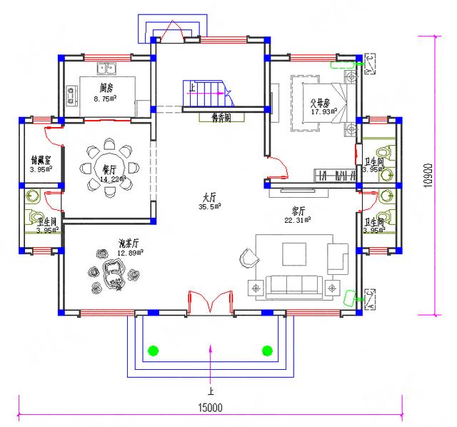 三层平顶40万3厅10室12卫15×11带佛香阁泡茶厅套房自建房施工图