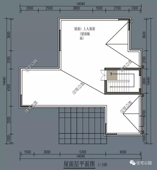 14×14米二层别墅图，时尚而具有艺术气质的外观造型，让人印象深刻。