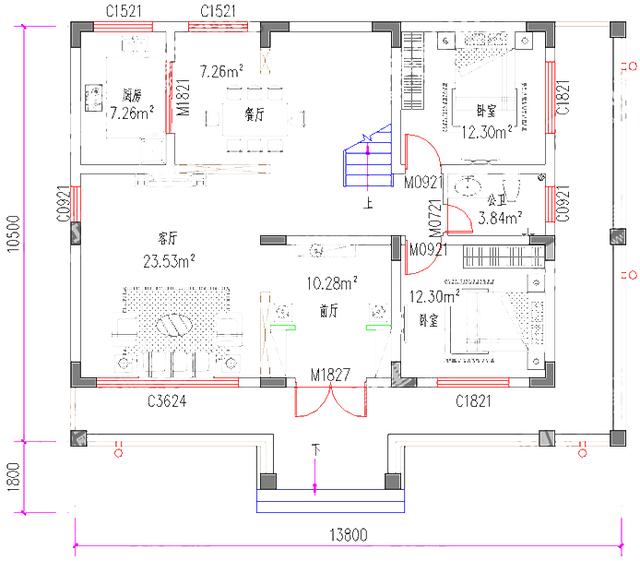 二层小别墅设计图25万2厅5室12×9米带走廊+卧室套间
