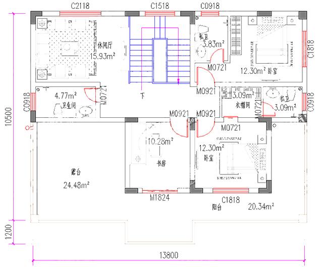 二层小别墅设计图25万2厅5室12×9米带走廊+卧室套间