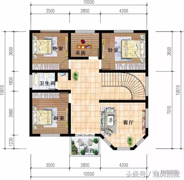 3栋两层别墅图，户型简约，造价20多万。