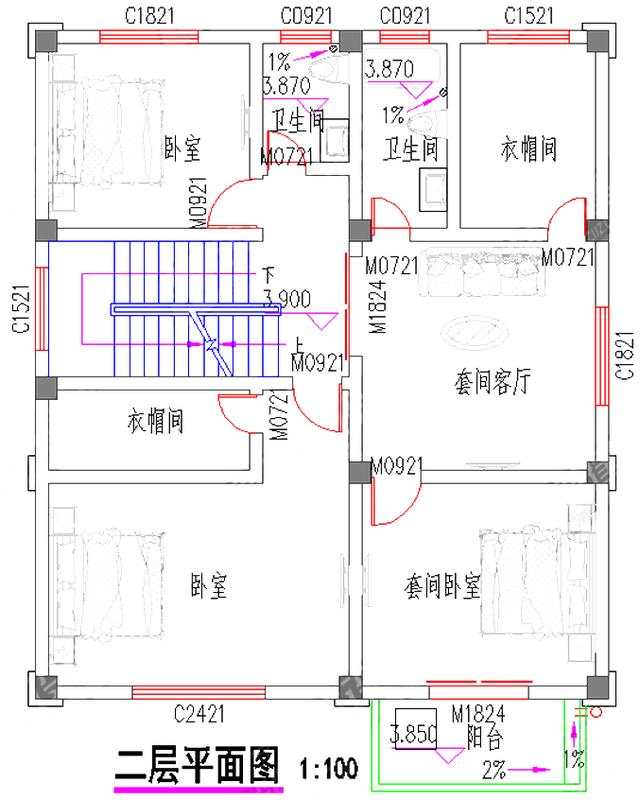 36万三层3厅7室10×12带卧室套房农村自建房全套施工图