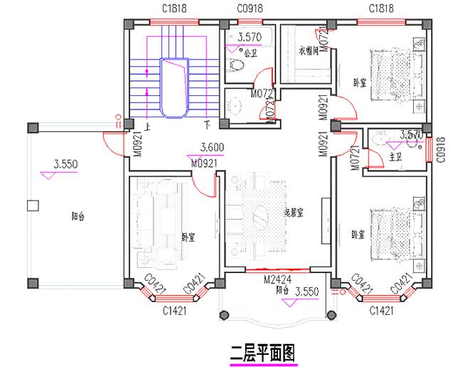 三层豪华别墅设计图，15×10米，3厅7室带健身区+卧室套间+飘窗。
