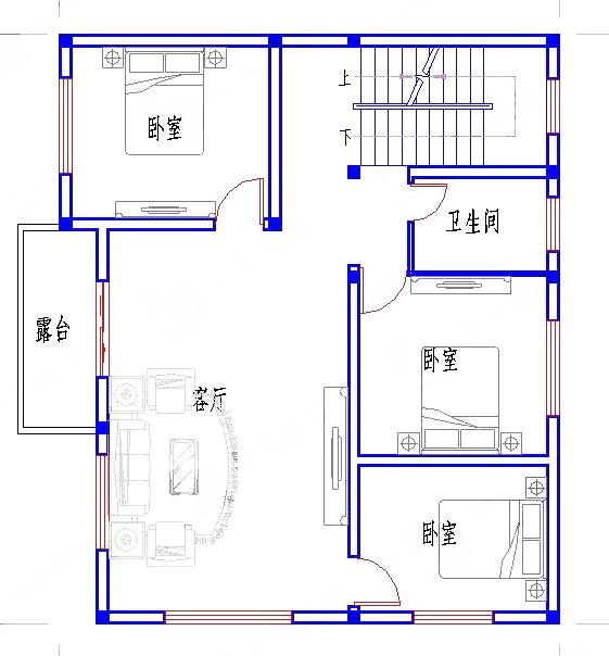 三层经济实用自建房户型：100平方米25万2厅7卧