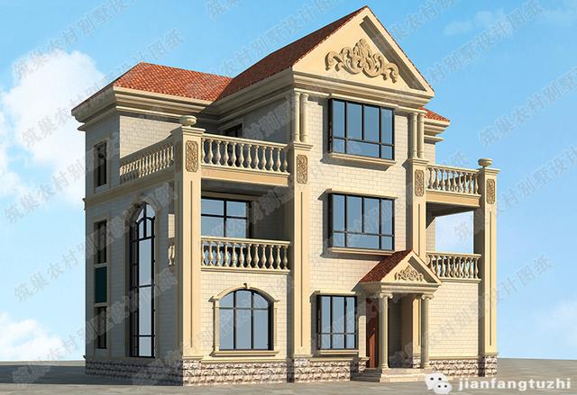 三层欧式别墅设计图，占地160㎡，2厅5卧，造价43万，经典实用。