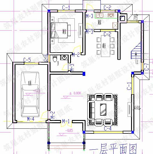 二层13×14米1厅5卧农村自建房全套施工图，挑空客厅+套房+车库