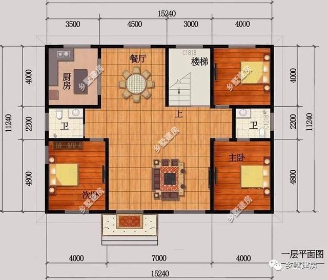 农村二层别墅设计图，7室2厅4卫，主体造价，竟然只要26万！
